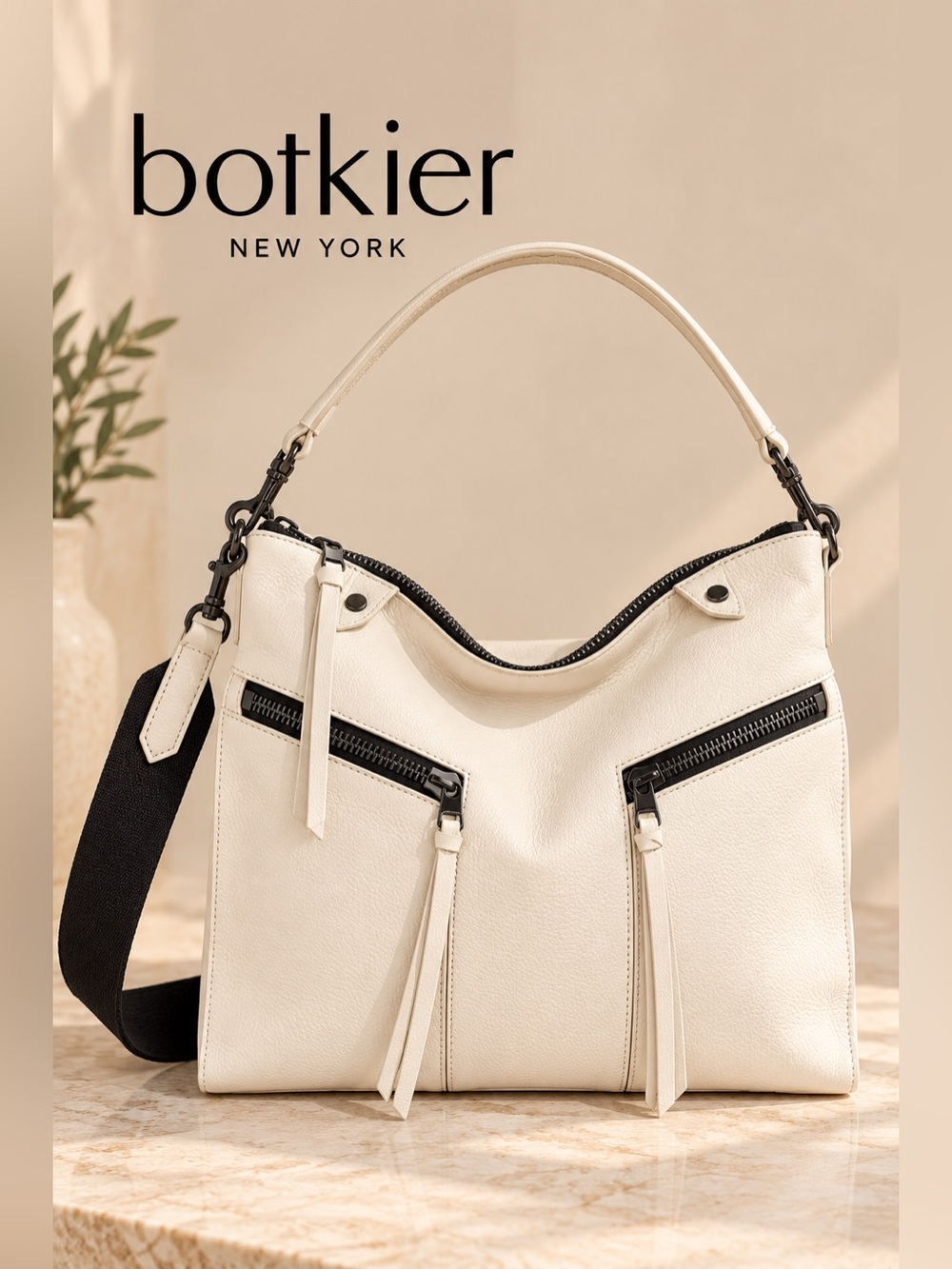 Botkier Trigger Convertible Hobo White Leather Shoulder Crossbody Bag